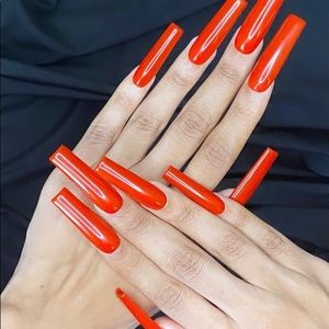 Extra long square red press on nails
